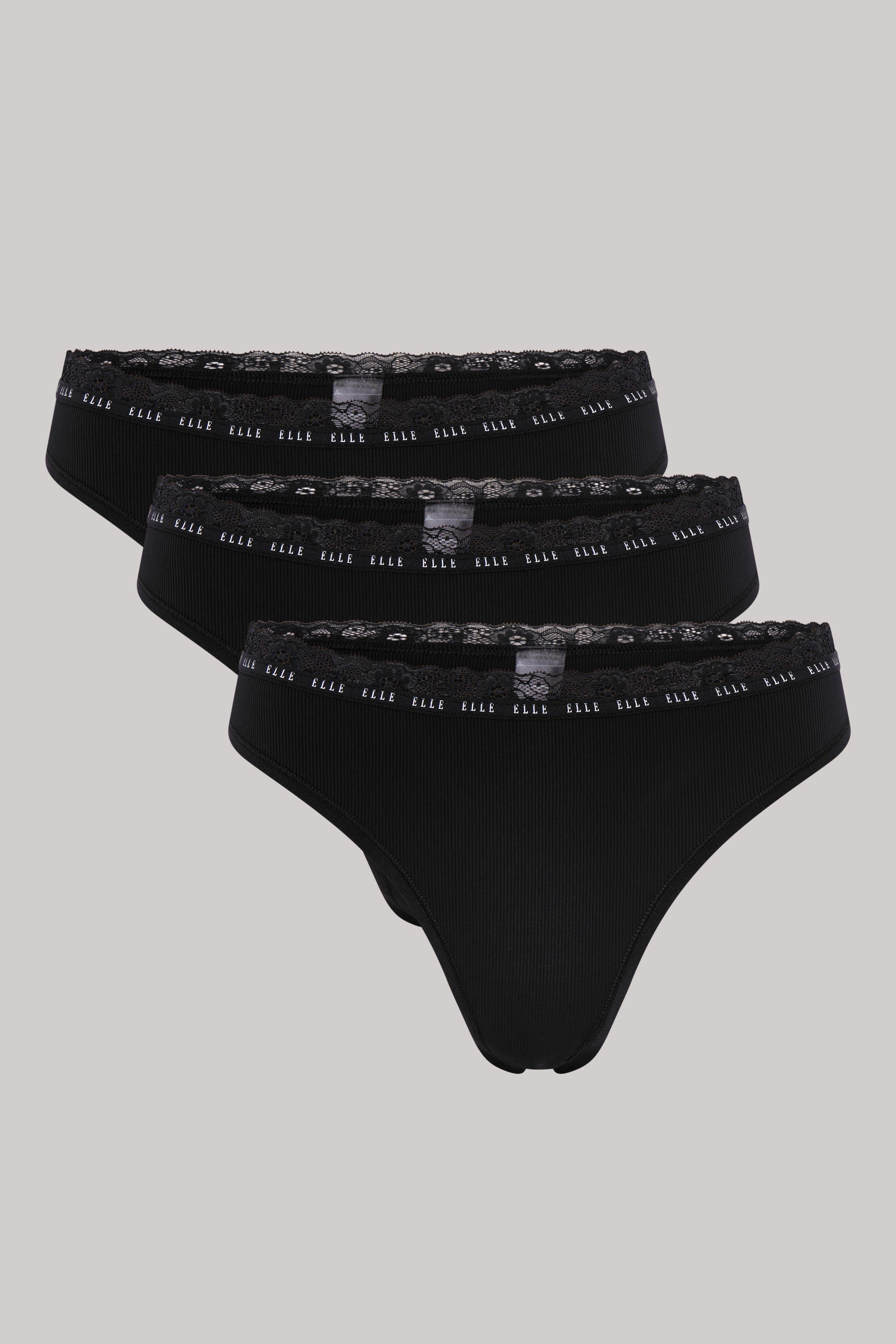 3 Pack Synthetic Rib Thong in Black by ELLE
