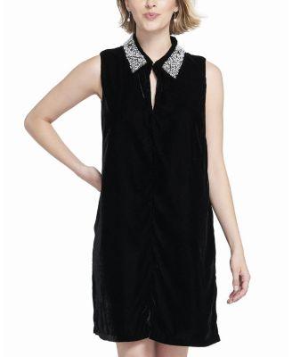 Beaded Collar Velvet Dress by ELLE COLLECTION