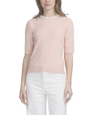 Fine Gauge Embellished Neck Top by ELLE COLLECTION