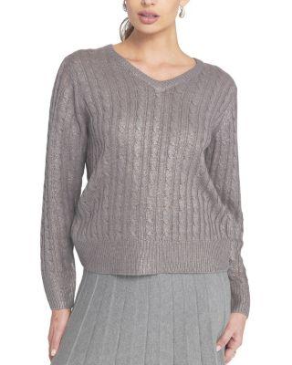 Metallic Cable Knit Sweater by ELLE COLLECTION