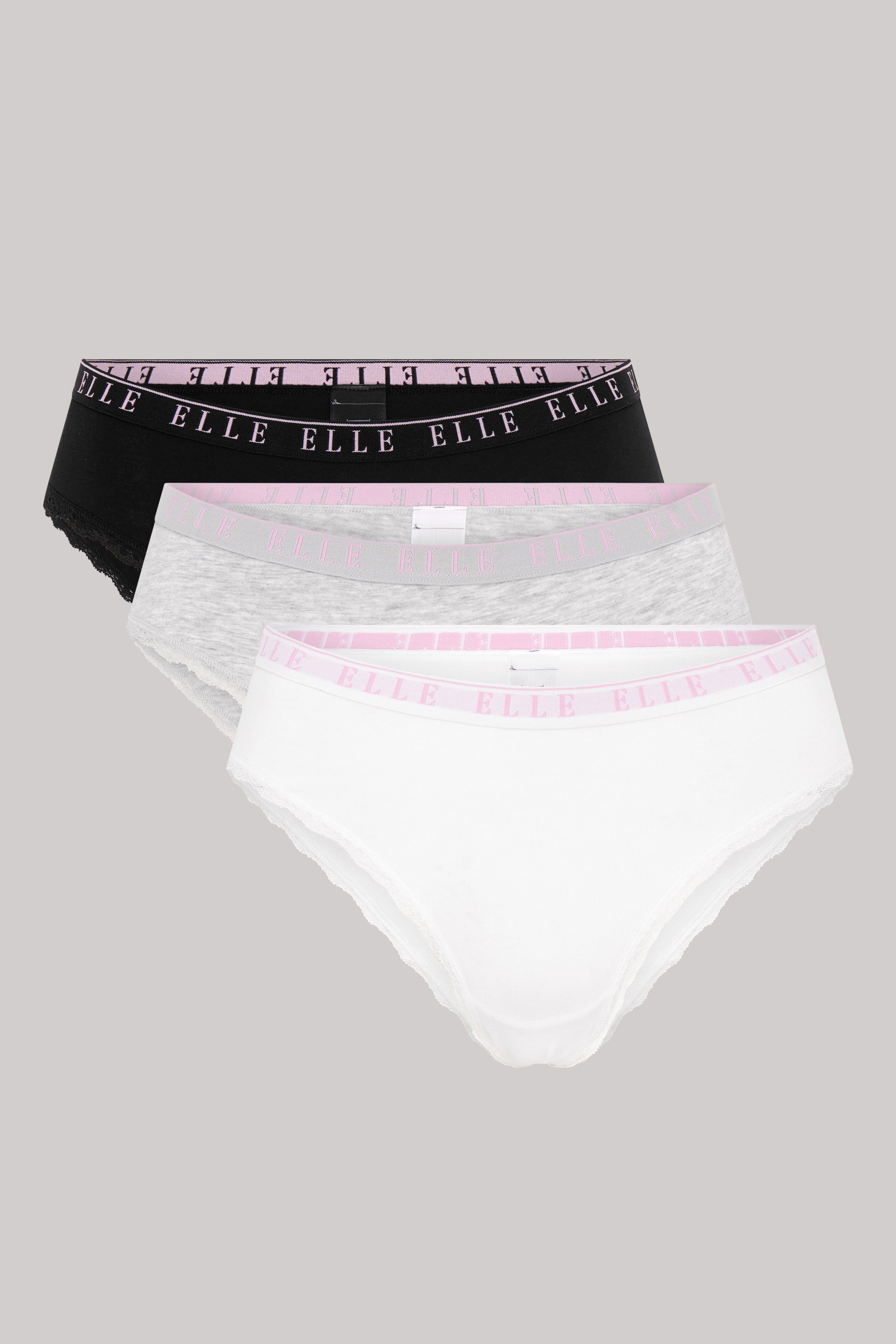 Multi Pack (3) Cotton Lace Trim Tipped Brazilian by ELLE