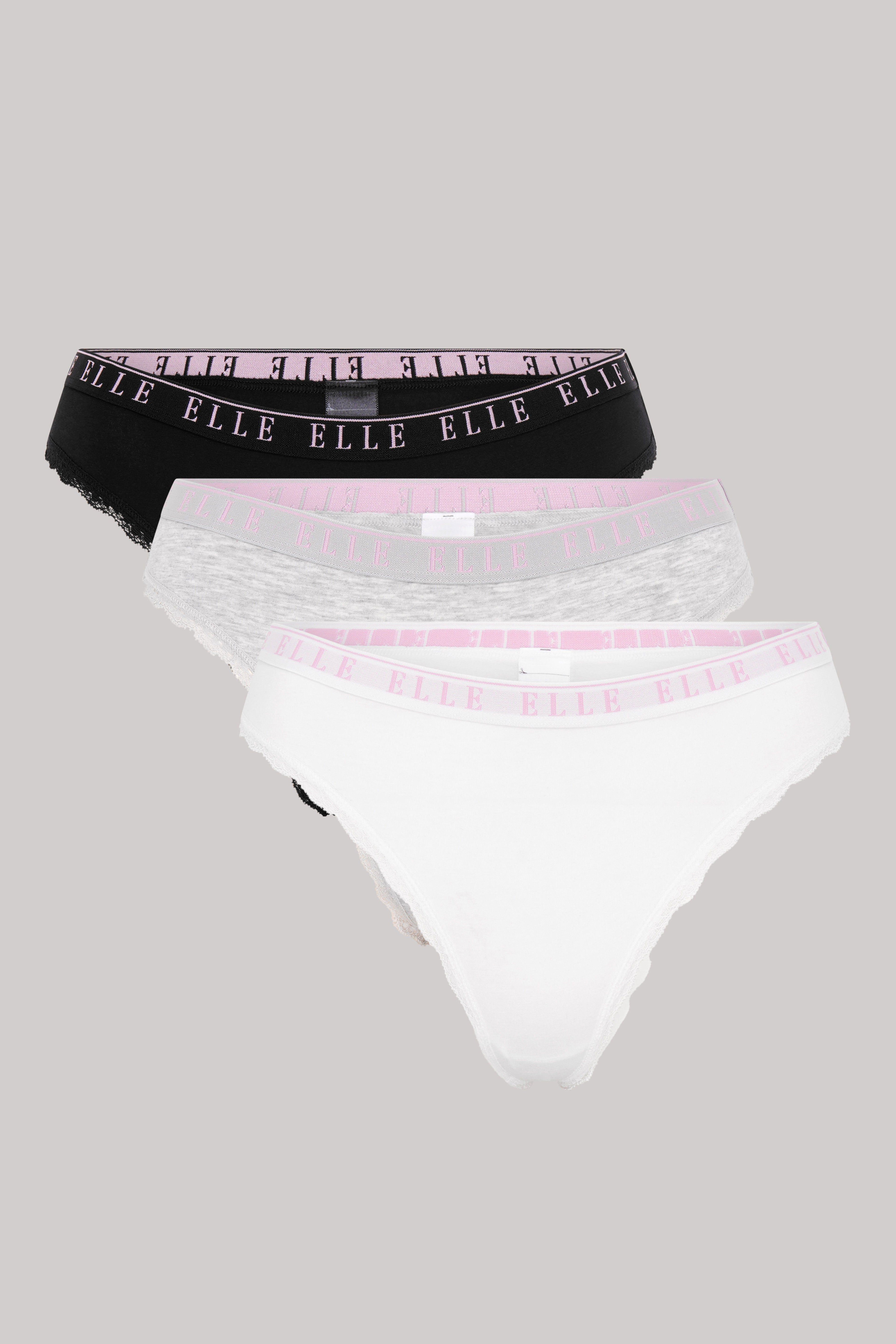 Multi Pack (3) Cotton Lace Trim Tipped Thong by ELLE