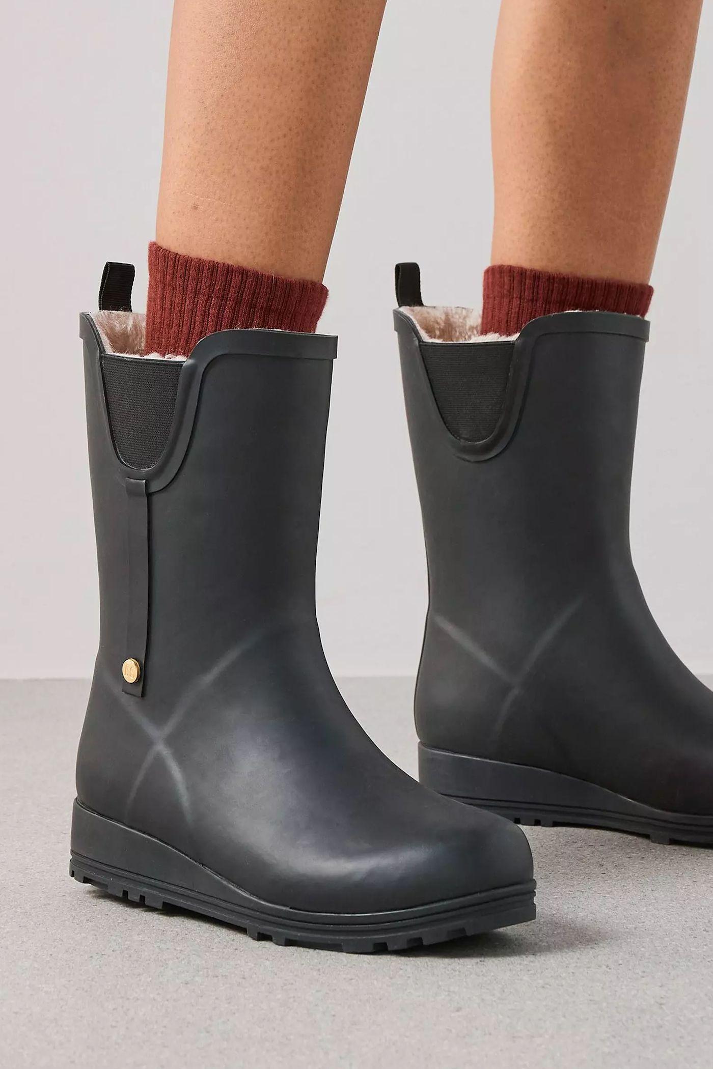Waterproof Short Wellington Boots with Faux Fur Lining by ELLE SPORT