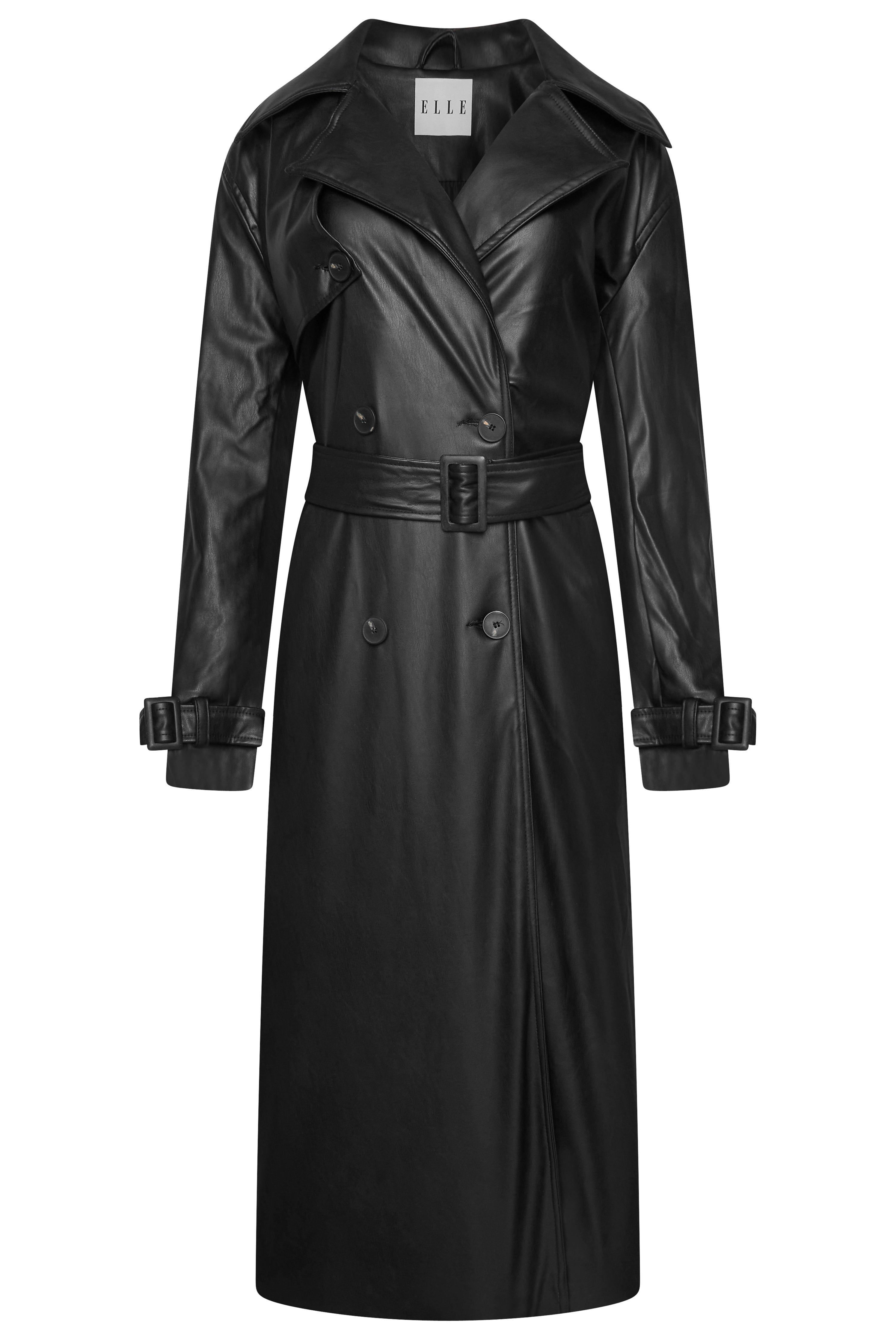 Sophia PU Long Trench Coat by ELLE