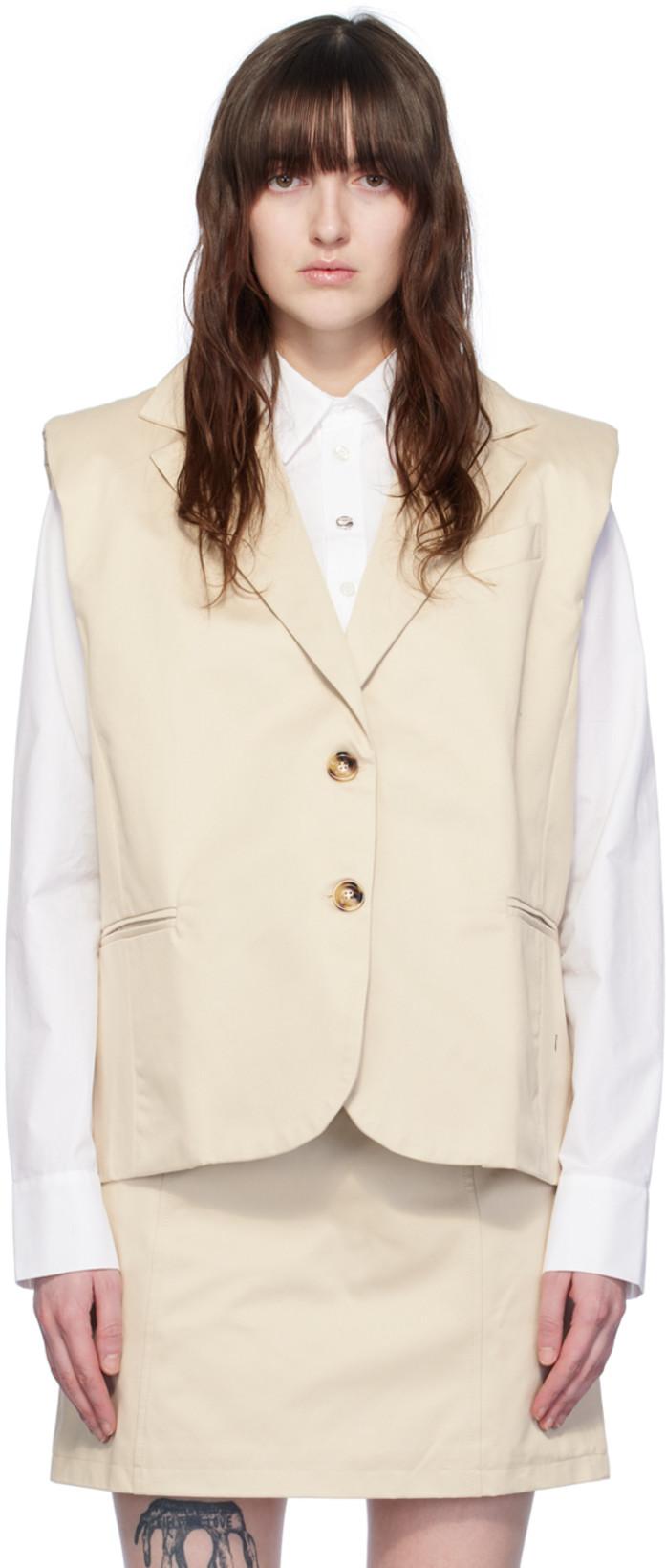 Beige Sleeveless Blazer by ELLEME