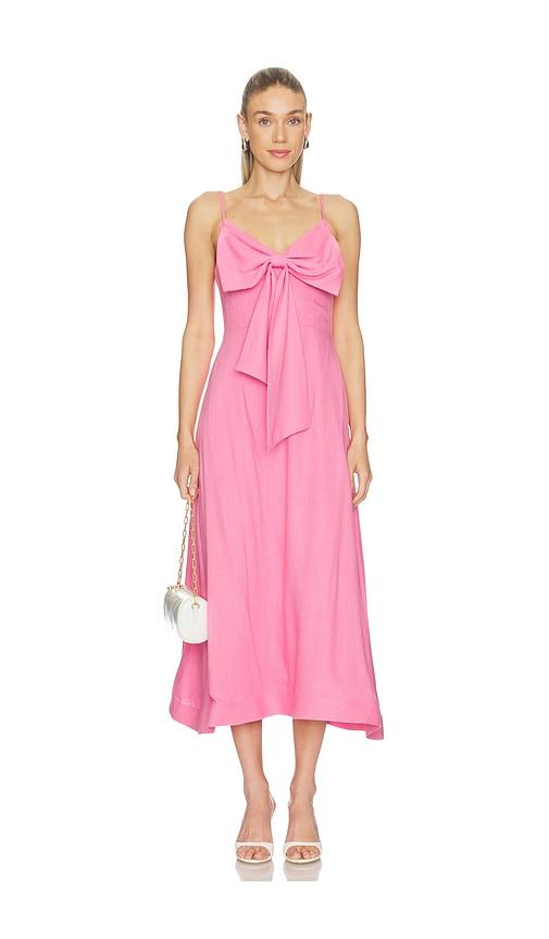 ELLIATT Miri V-neck Bow Midi Dress in Pink by ELLIATT