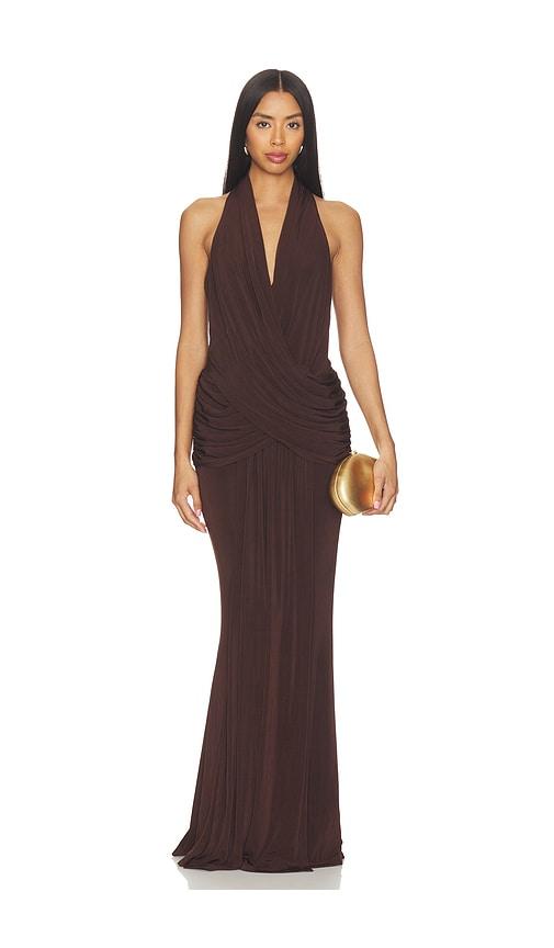 ELLIATT Simone Cowl Neck Gown in Brown by ELLIATT
