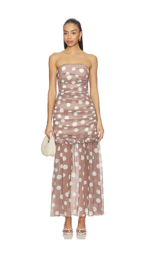 ELLIATT Sola Polkadot Strapless Gown in Brown by ELLIATT