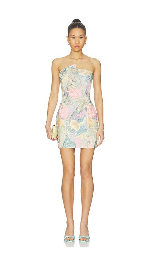 ELLIATT Taliah Asymmetical Mini Dress in Neutral,Blue by ELLIATT