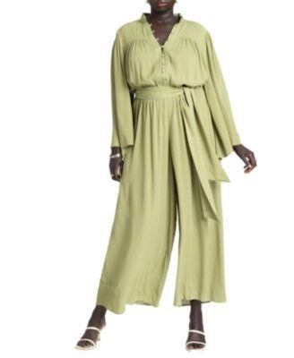 Plus Size Flowy Cover Up Jumpsuit - 14/16, Sage Green by ELOQUII