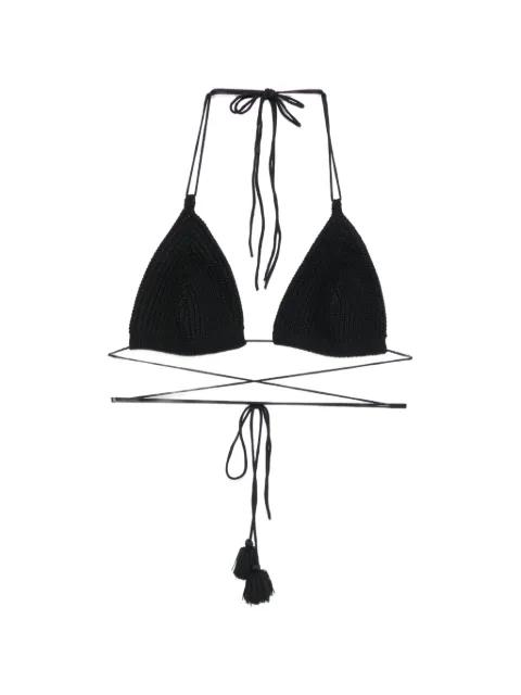 Azure crochet tassel-detail bikini top by ELOU