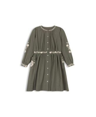 Girls' Floral Embroidered Waisted Cotton Dress - Little Kid by ELY'S&CO.