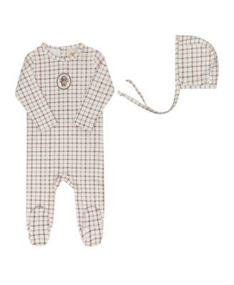 Unisex Modal French Terry Plaid Sheep Collection Footie + Bonnet - Baby by ELY'S&CO.