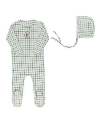 Unisex Modal French Terry Plaid Sheep Collection Footie + Bonnet - Baby by ELY'S&CO.