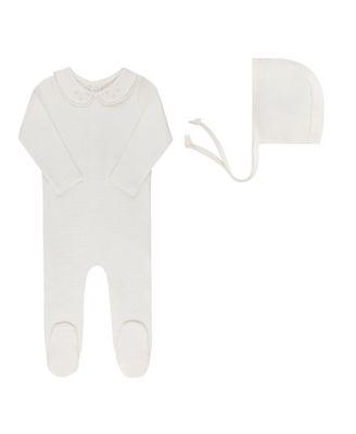 Unisex Ribbed Embroidered Collar Collection Footie + Bonnet - Baby by ELY'S&CO.