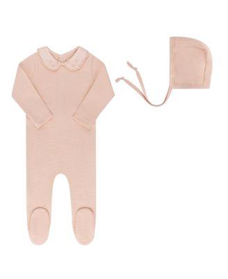 Unisex Ribbed Embroidered Collar Collection Footie + Bonnet - Baby by ELY'S&CO.