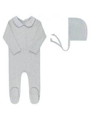 Unisex Ribbed Embroidered Collar Collection Footie + Bonnet - Baby by ELY'S&CO.