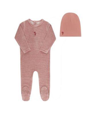 Unisex Velour Stripe Collection Footie + Beanie - Baby by ELY'S&CO.