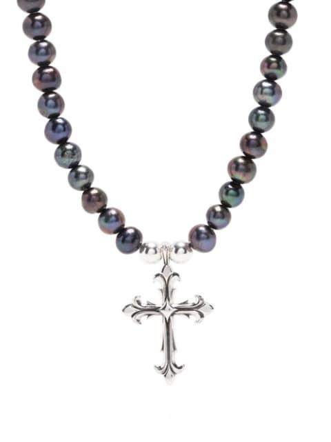 Black pearl necklace with fleury cross by EMANUELE BICOCCHI