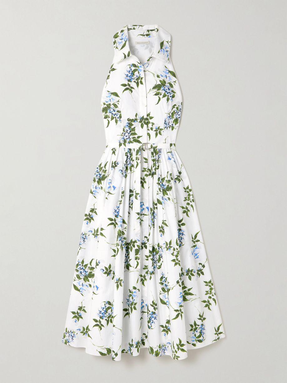 Norika belted floral-print cotton-poplin midi shirt dress by EMILIA WICKSTEAD