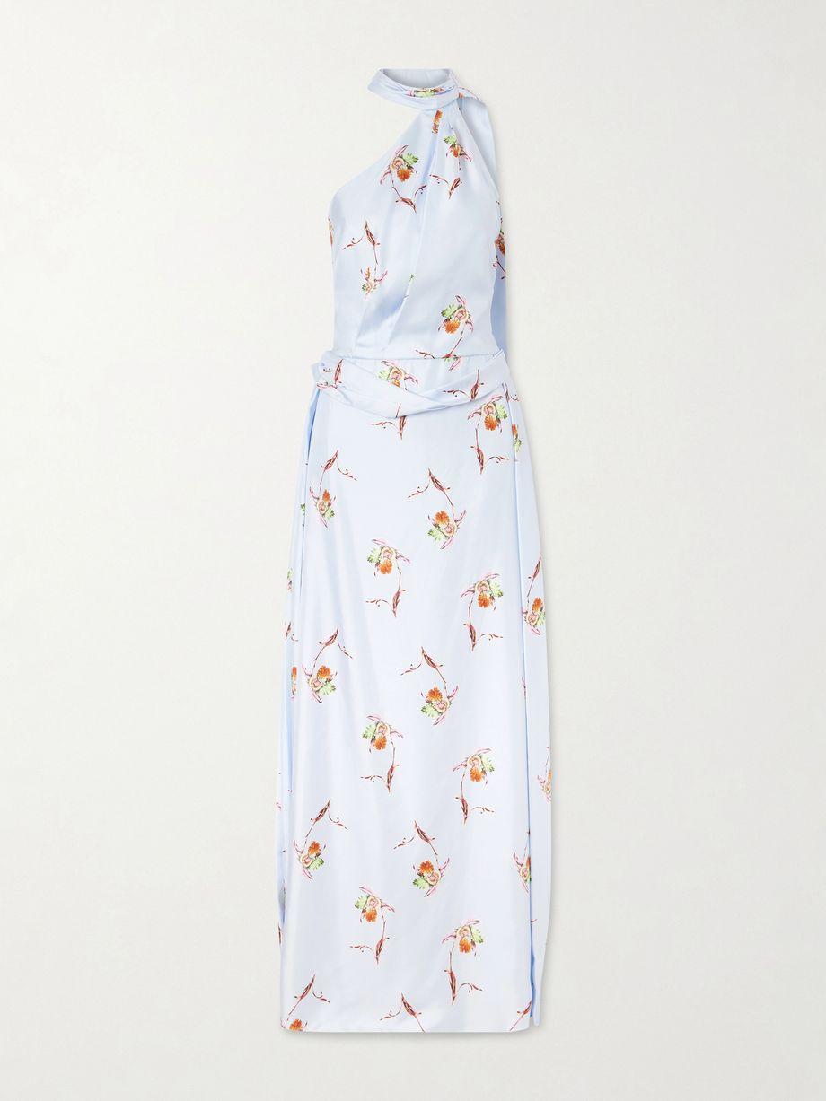 Tie-detailed pleated floral-print halterneck silk-twill gown by EMILIA WICKSTEAD