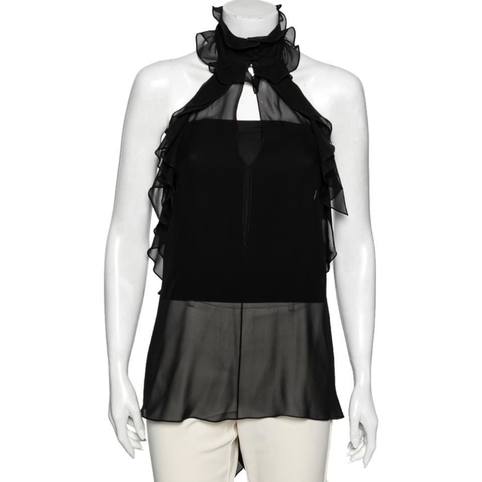 Emilio Pucci Black Silk Ruffled Sheer Top M Blouse by EMILIO PUCCI