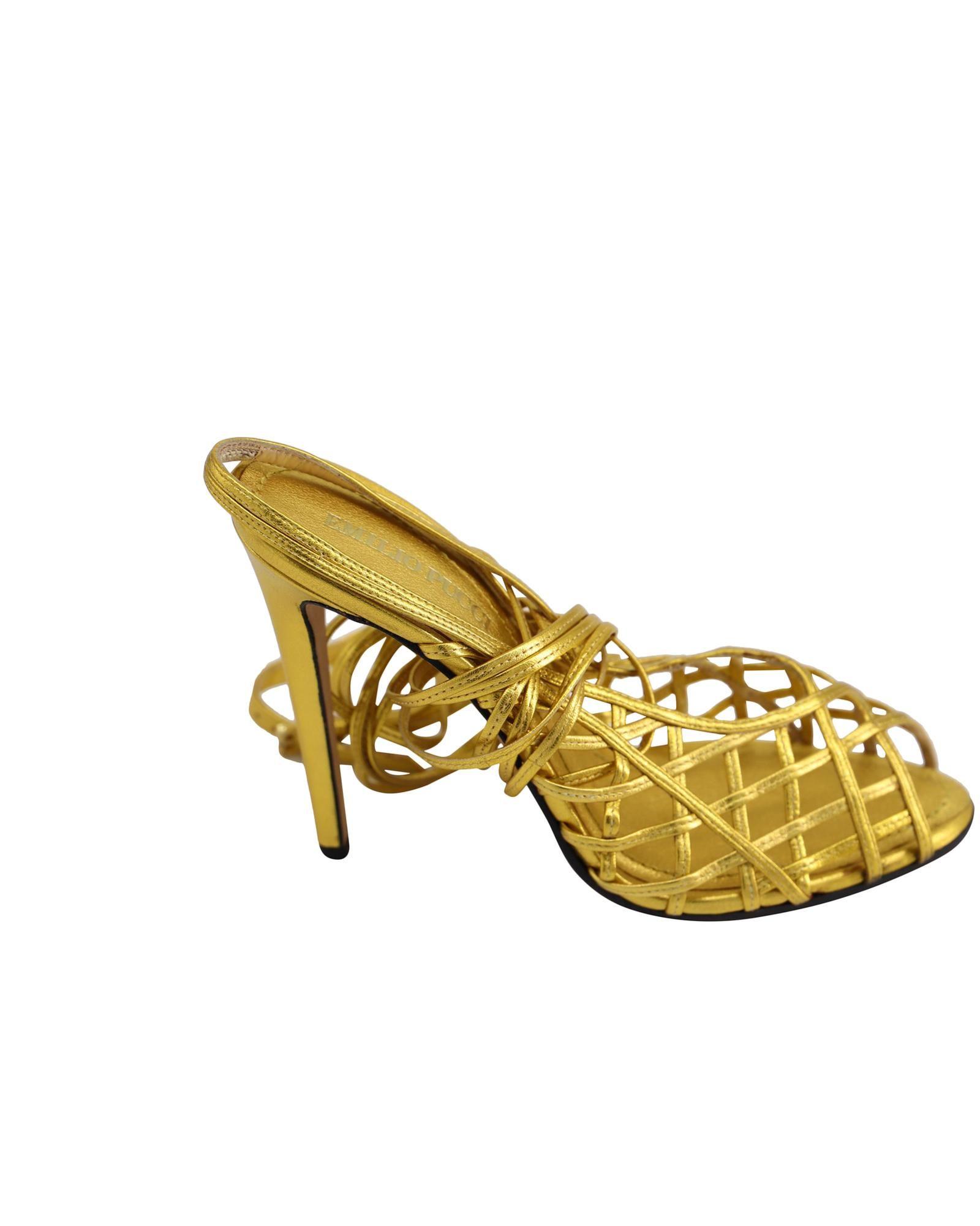 Preloved Metallic Cage Heels Wo - Gold by EMILIO PUCCI