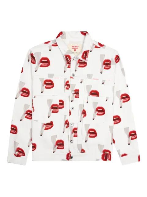 smoking lips print denim jacket by EMOTIONALLY UNAVAILABLE