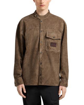Asymmetric Mandarin Collar Regular Fit Leather Shirt by EMPORIO ARMANI