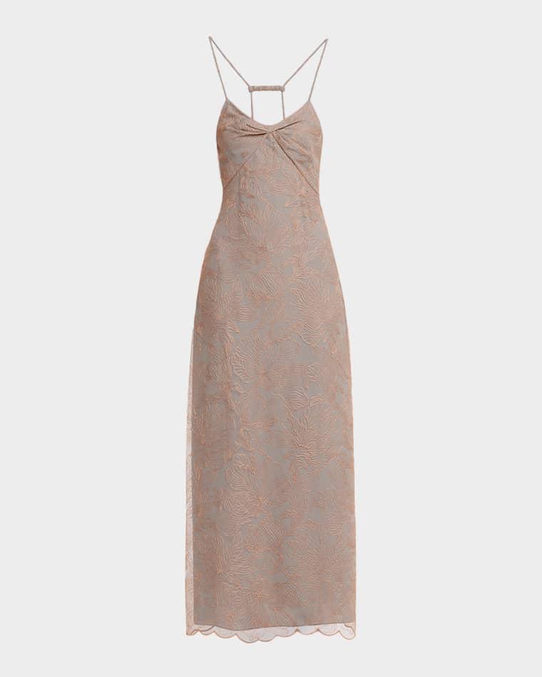 Backless Floral-Embroidered Tulle Maxi Dress by EMPORIO ARMANI