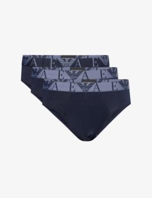 Branded Mid-Rise Pack Of Three Stretch-Cotton Briefs by EMPORIO ARMANI