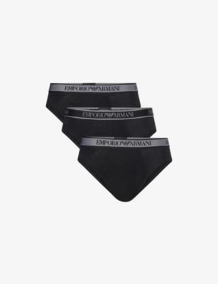 Branded Mid-Rise Pack Of Three Stretch-Cotton Briefs by EMPORIO ARMANI