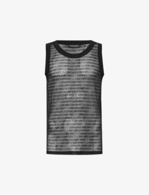 Branded-print sleeveless stretch-mesh top by EMPORIO ARMANI