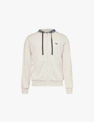 Branded-trim cotton-blend stretch-jersey hoody by EMPORIO ARMANI