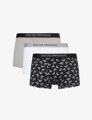 Branded-waistband pack of three cotton-jersey trunks by EMPORIO ARMANI