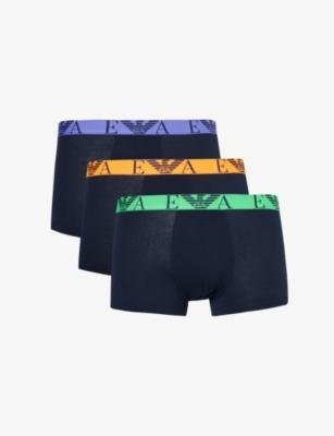 Branded-waistband pack of three stretch-cotton trunks by EMPORIO ARMANI