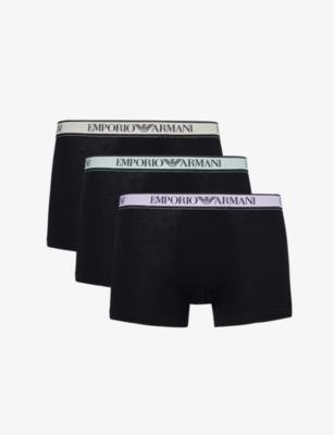 Branded-waistband pack of three stretch-cotton trunks by EMPORIO ARMANI