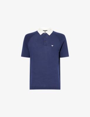 Contrast-Collar Logo-Embroidered Knitted Polo Top by EMPORIO ARMANI