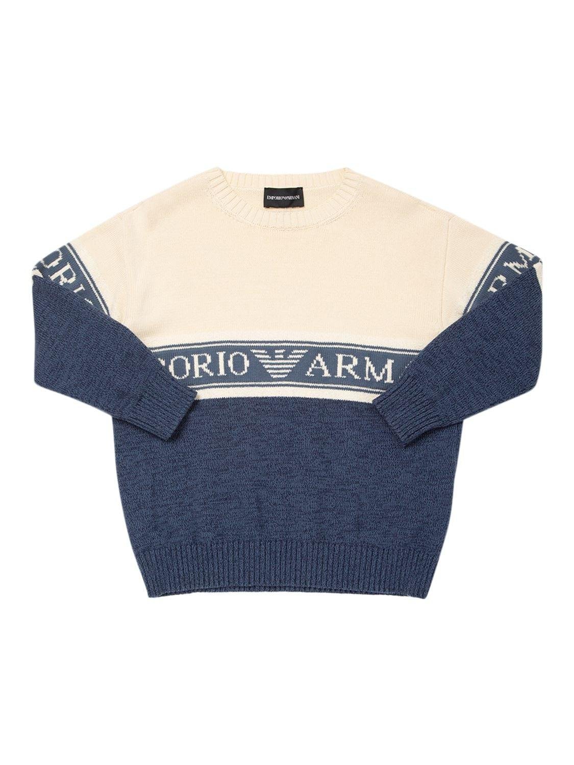 Cotton Knit Sweater W/ Logo by EMPORIO ARMANI