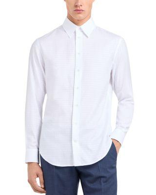 Cotton Shirt with Allover Micro Jacquard Motif by EMPORIO ARMANI