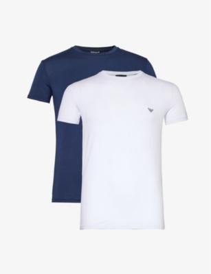 Crewneck ribbed-trim pack of two stretch-jersey T-shirts by EMPORIO ARMANI
