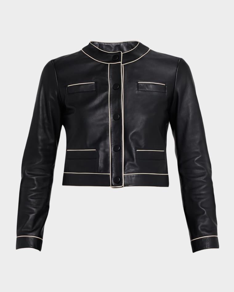 Cropped Contrast-Trim Leather Jacket by EMPORIO ARMANI