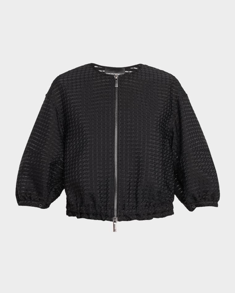 Cropped Gingham Jacquard Blouson Jacket by EMPORIO ARMANI