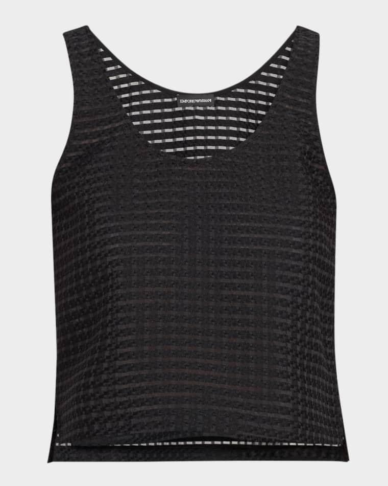 Cropped Gingham Jacquard Top by EMPORIO ARMANI