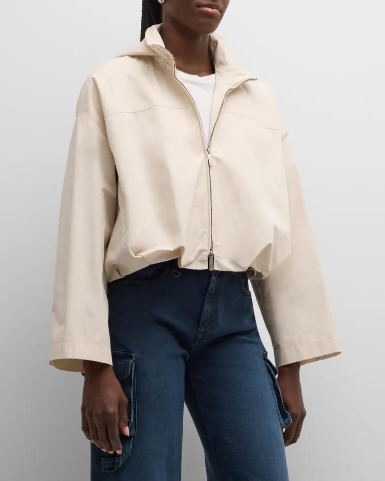 Cropped Technical Cotton Windbreaker by EMPORIO ARMANI