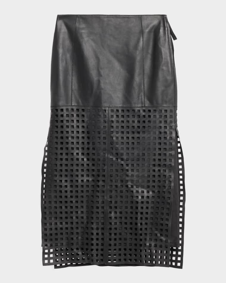Cutout Leather Midi Skirt by EMPORIO ARMANI
