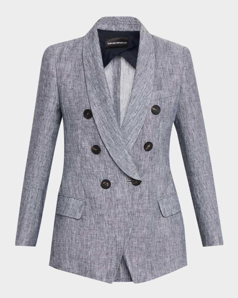 Double-Breasted Linen Chambray Blazer by EMPORIO ARMANI