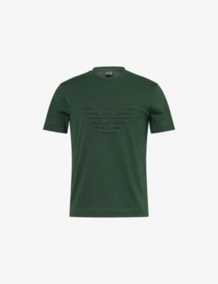 Eagle Logo-Embroidered Cotton T-Shirt&nbsp; by EMPORIO ARMANI