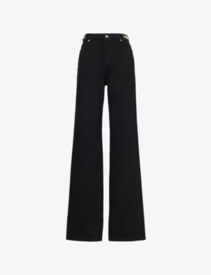Embellished Five-Pockets Straight-Leg High-Rise Stretch-Denim Jeans by EMPORIO ARMANI Embellished Five-Pockets Straight-Leg High-Rise Stretch-Denim Jeans by EMPORIO ARMANI
