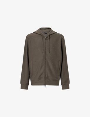 Embroidered-Monogram Zip-Up Cotton-Jersey Hoody by EMPORIO ARMANI